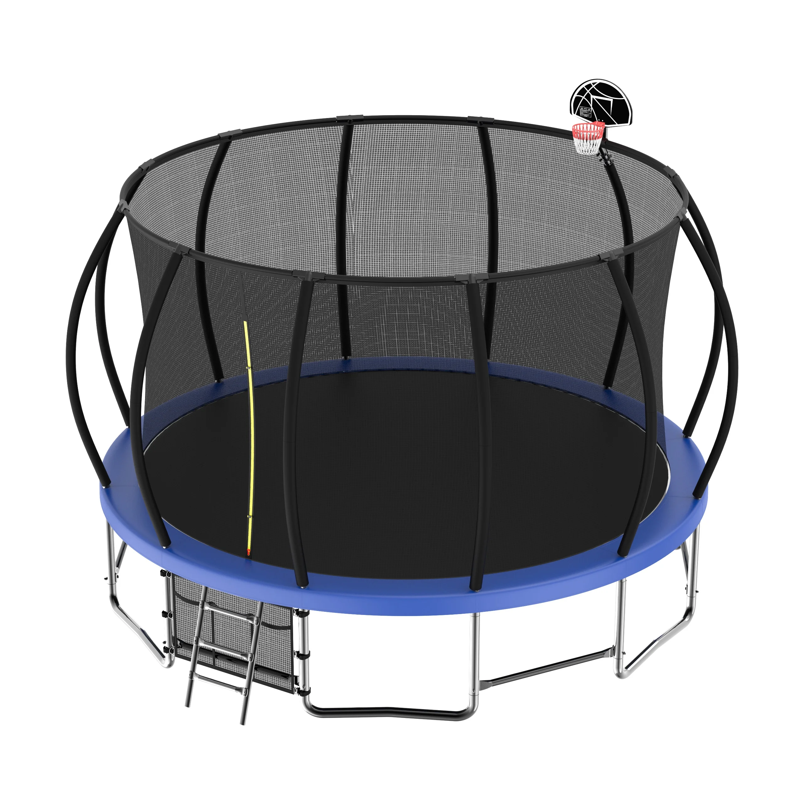 Mersco 15FT Trampoline Outdoor with Basketball Hoop for Kids and Adults, Blue Recreational Trampoline with Enclosure Net & Ladder, ASTM Approved, 300/1300 LBS Weight Capacity