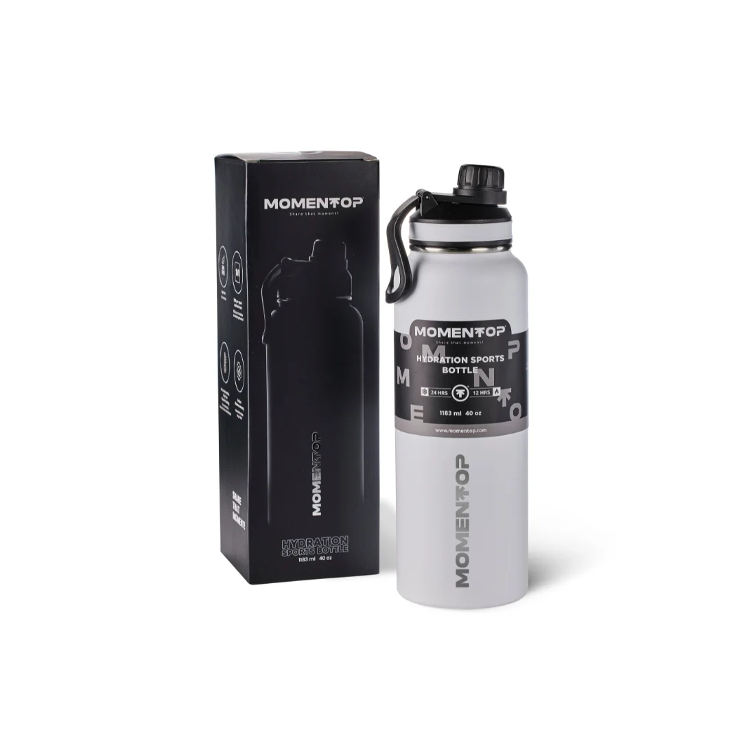 MOMENTOP Hydration Bottle with 2 Lids. Pink 40 oz.