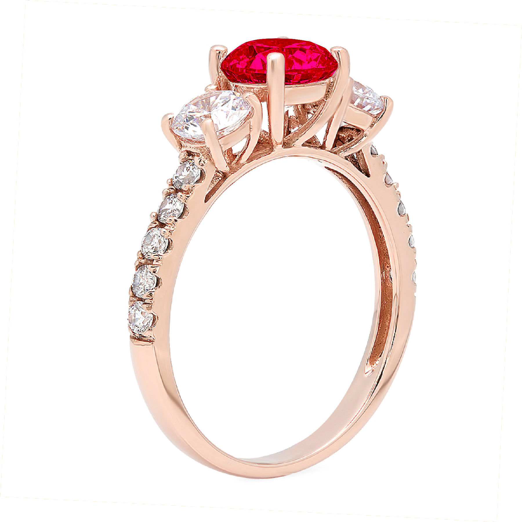 2.02ct round cut red simulated ruby 14k rose gold anniversary engagement 3 stone ring size 10.5