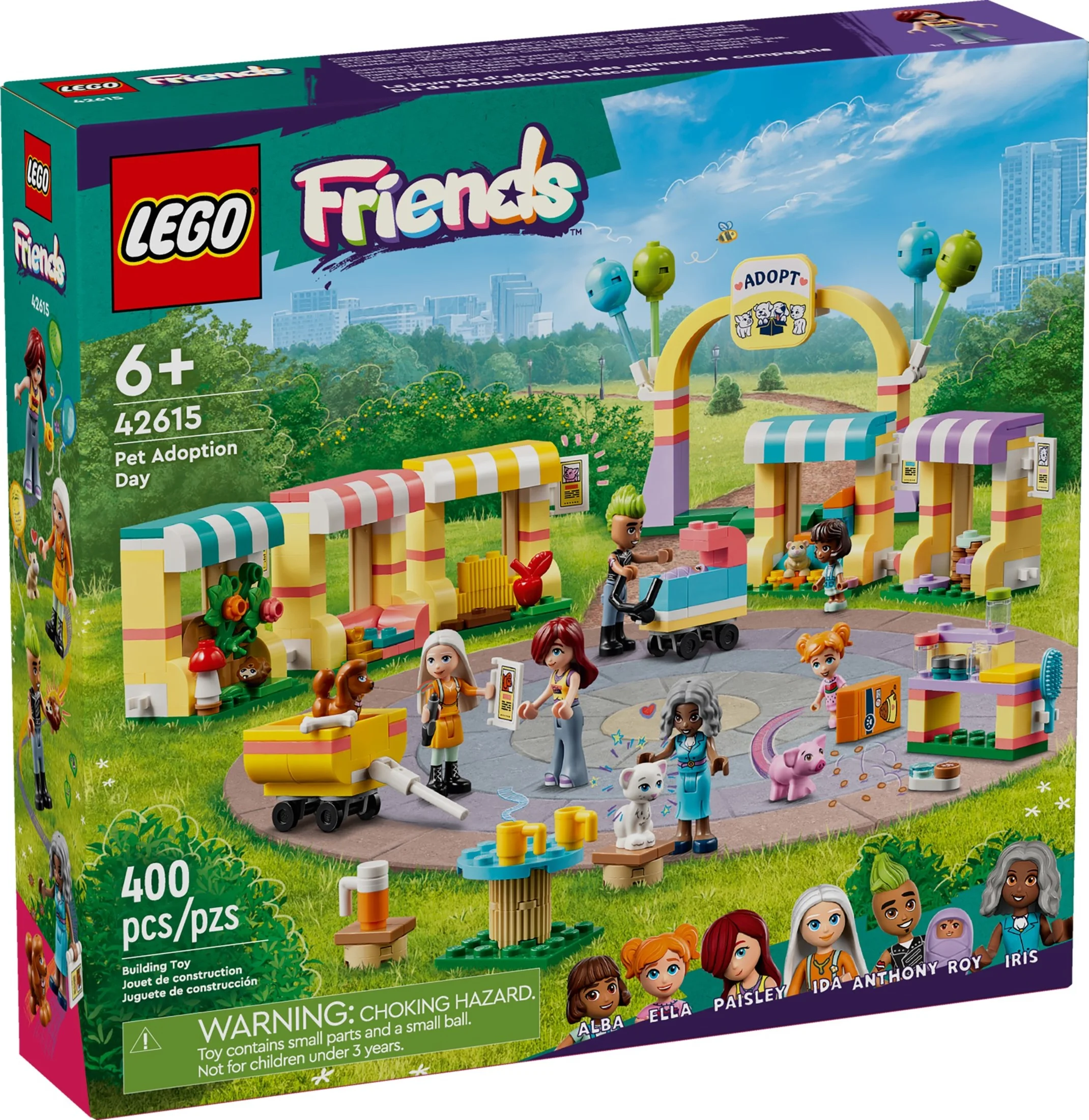 LEGO Friends Pet Adoption Day Toy, Animal Set, Pretend Play, Gift Idea for Kids, Girls and Boys Aged 6 Years and Up, with 7 Characters and 5 Animal Figures, Hedgehog, Hamster, Pig and More, 42615