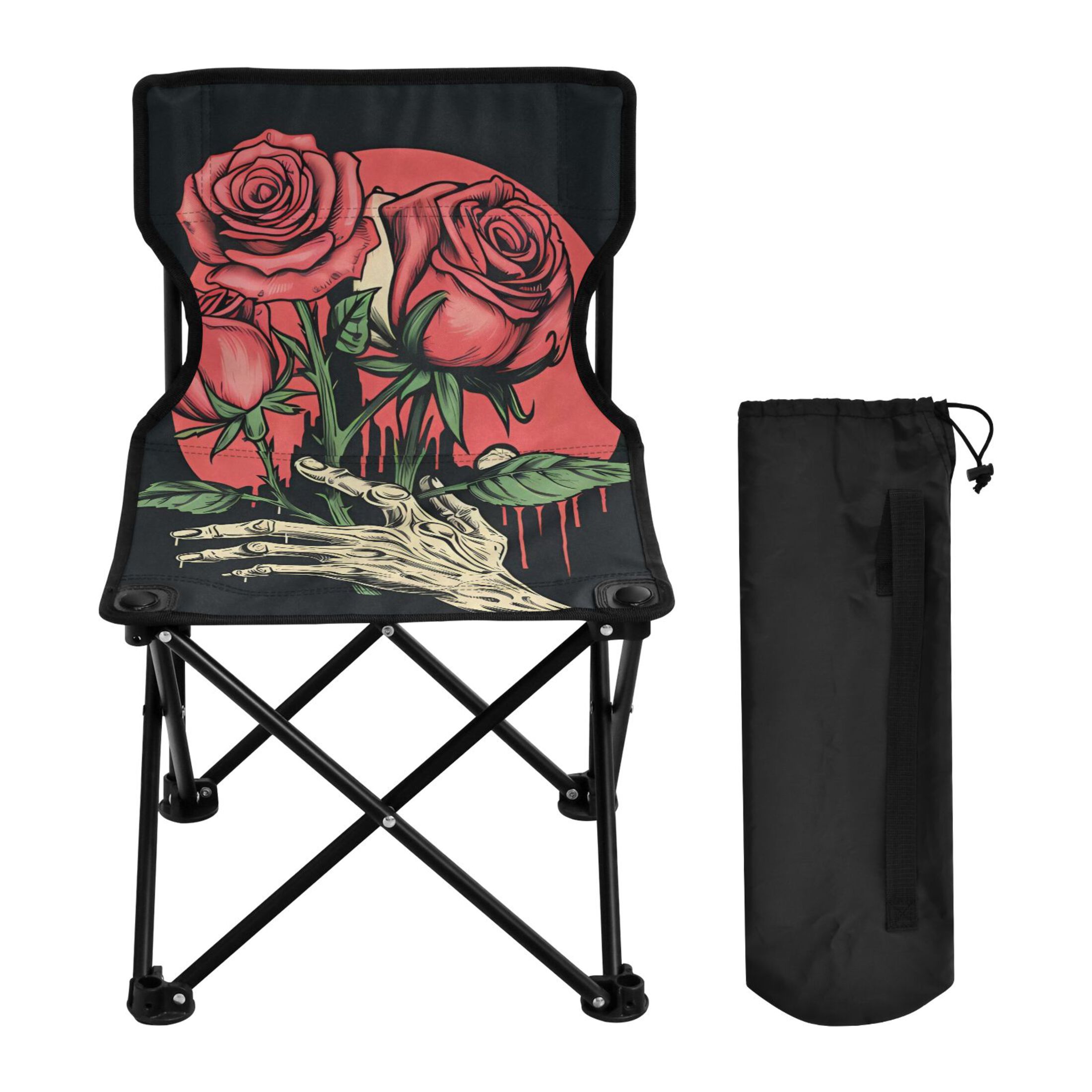 Halloween Hand with Roses Portable Camping Chair Outdoor Folding Beach Chair Fishing Chair Lawn Chair with Carry Bag Support to 220LBS