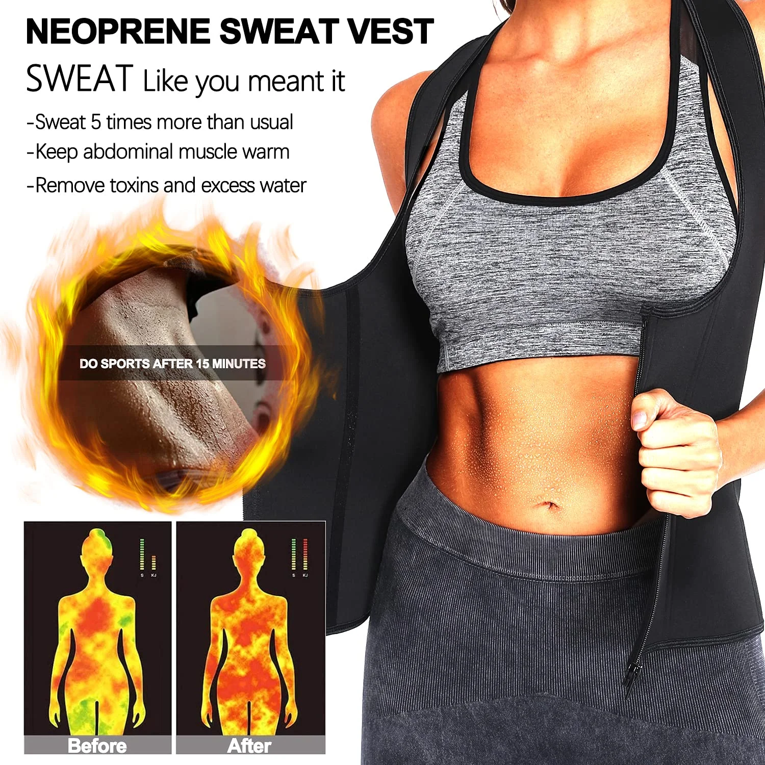 KIWI RATA Sauna Waist Trainer Vest For Women Sweat Suit Double Tummy Control Trimmer Belts Neoprene Workout Body Shaper