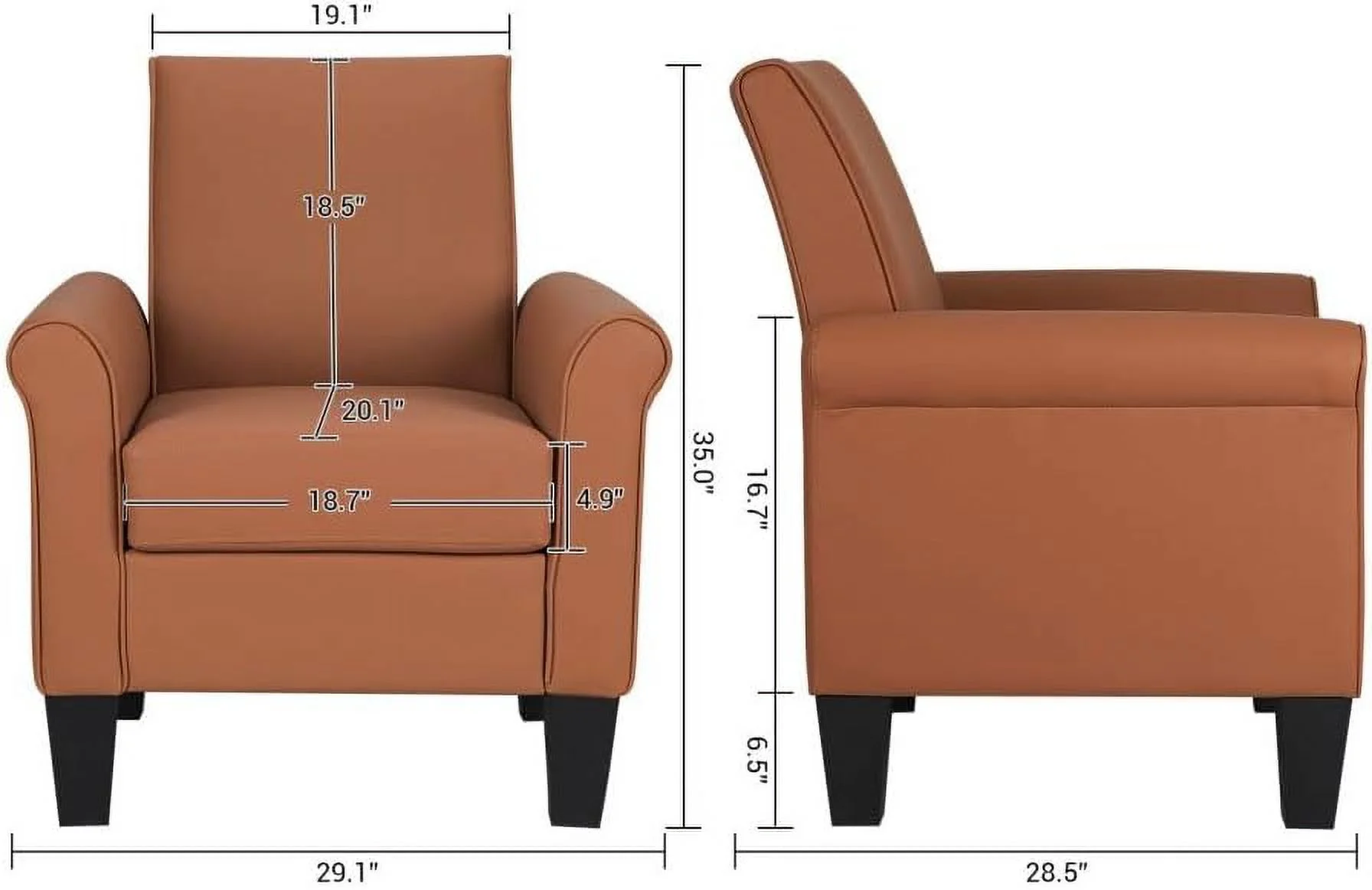 HBBOOMLIFE Modern Faux Leather Accent Chair Upholstered Living Room Arm Chairs Comfy Single Sofa Chair Espresso