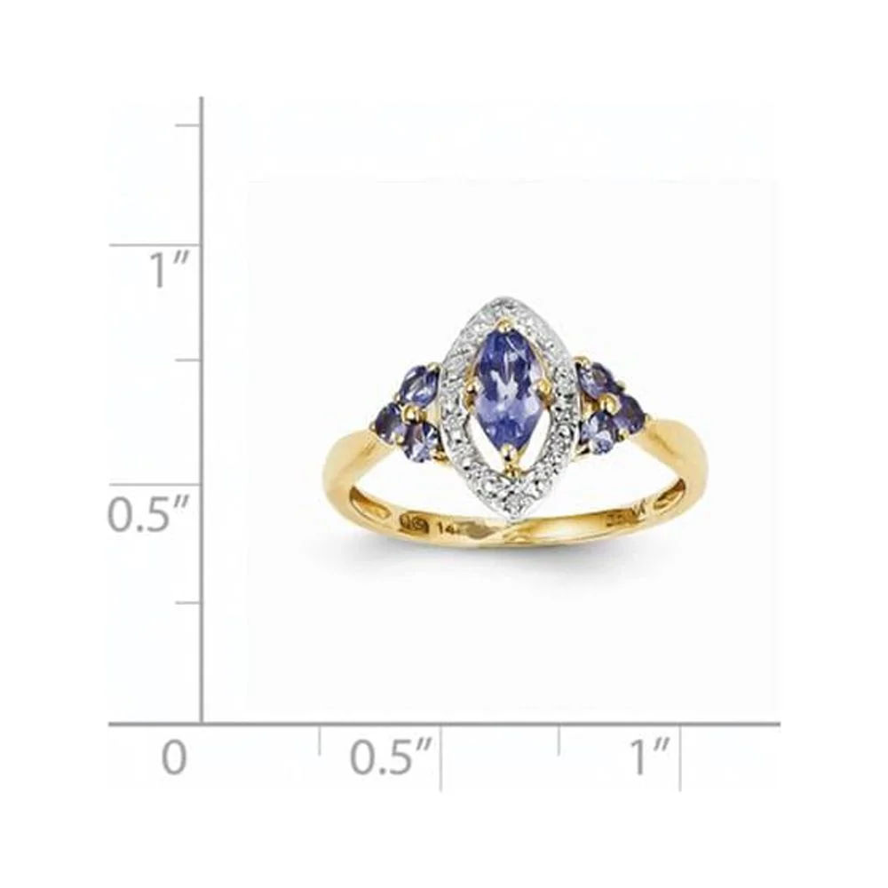 14K Yellow Gold Rhodium Real Diamond and Tanzanite Ring
