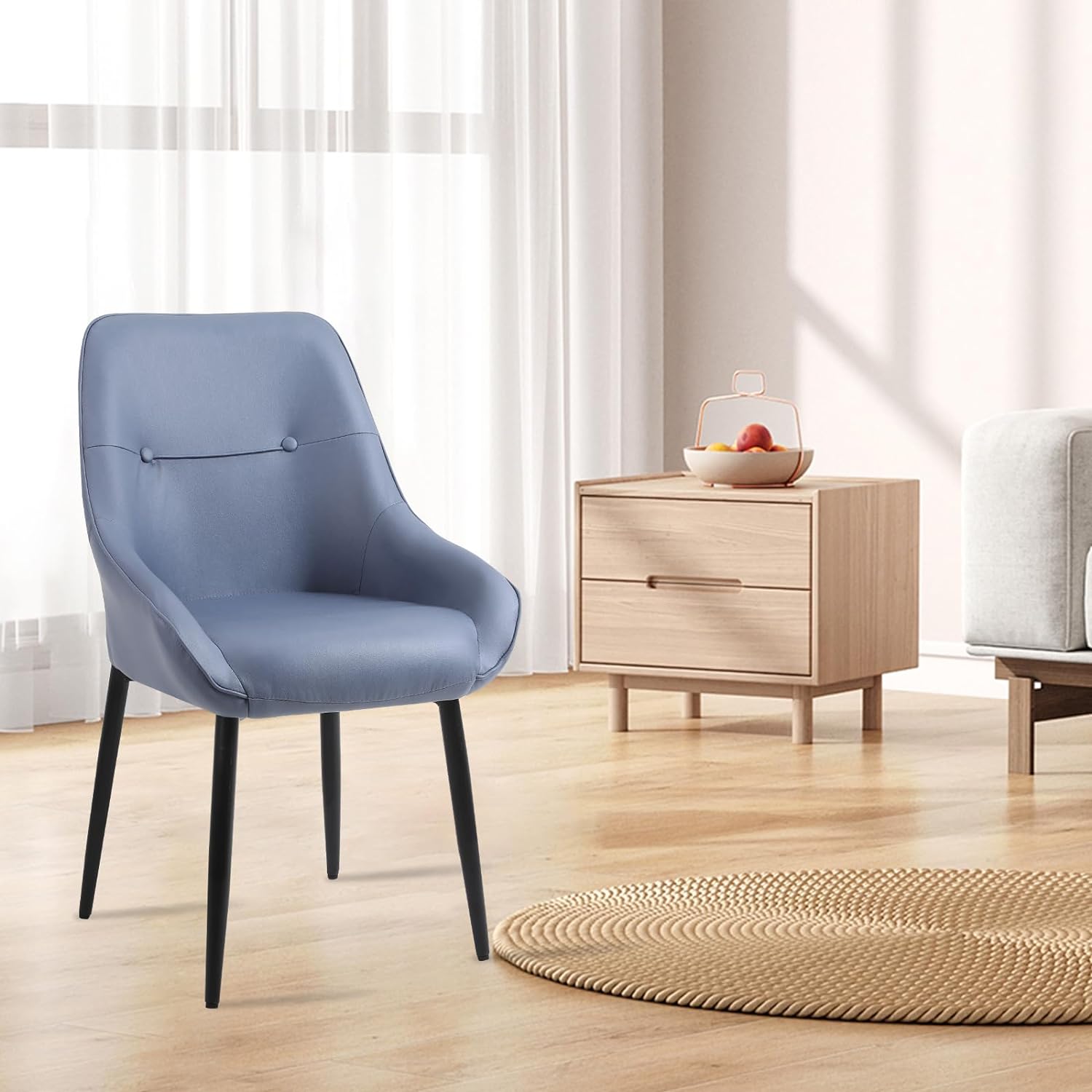 Dining Chairs Set of 2, Blue Kitchen Chairs, Mid Century Modern Dining Chairs, Upholstered Dining Chairs with Arms and Metal Legs 912（Blue）