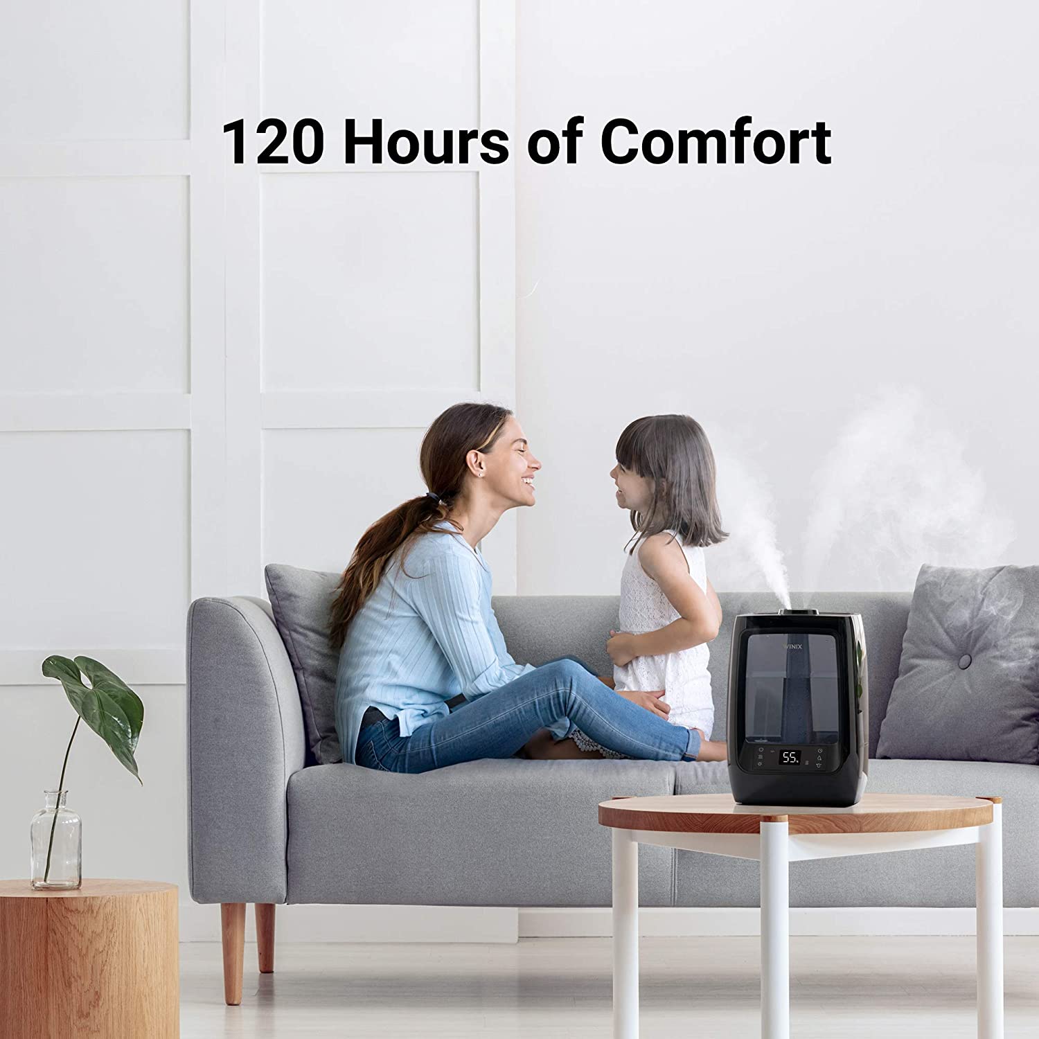 Winix L200 Ultrasonic Warm and Cool Mist Humidifier, 120 Hrs. Run Time, 2 Gal. Tank, Large Rooms, Quiet, LightCel UVc-LED Treated Tank, Essential Oil Tray with pre-soaked Essential Oil Pads