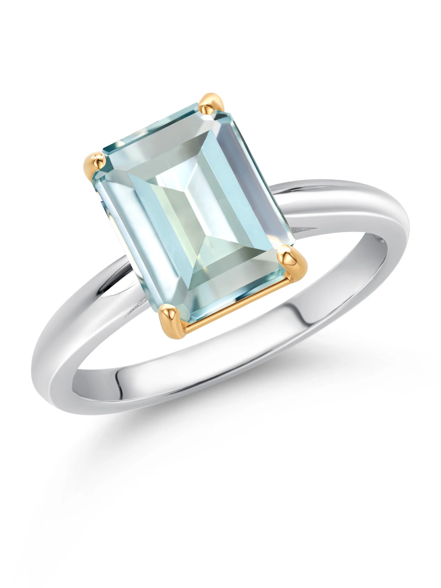 Gem Stone King 925 Silver and 10K Yellow Gold Ring Sky Blue Simulated Aquamarine Engagement Ring For Women (2.30 Cttw, Octagon 9X7MM, Gemstone, Available In Size 5, 6, 7, 8, 9)