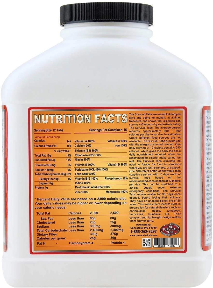 Rogue Emergency Survival Ration Gluten-Free, Non-GMO The Survival Tabs 25 Years Shelf Life (180 Tablets/Black Bottle/Strawberry)
