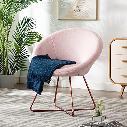 NLIBOOMLife Duhome Modern Faux Fur Accent Chairs Dining Chairs Arm Chair for Living Room  Mid-Century Leisure Lounge Chairs with Golden Metal Legs 1 PCS White