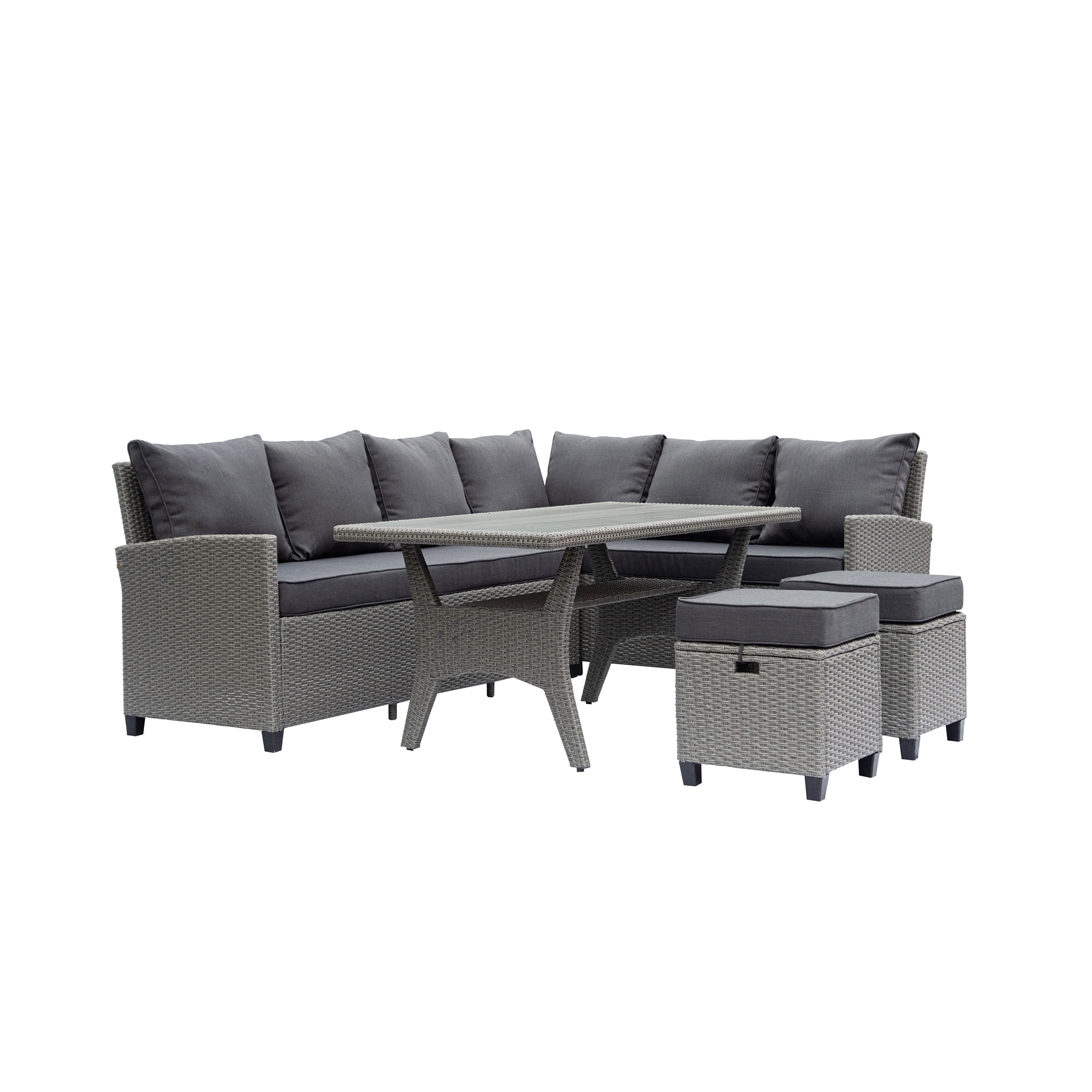 Deko Living  Outdoor Wicker Patio Sectional Sofa & Ottoman Set with Table