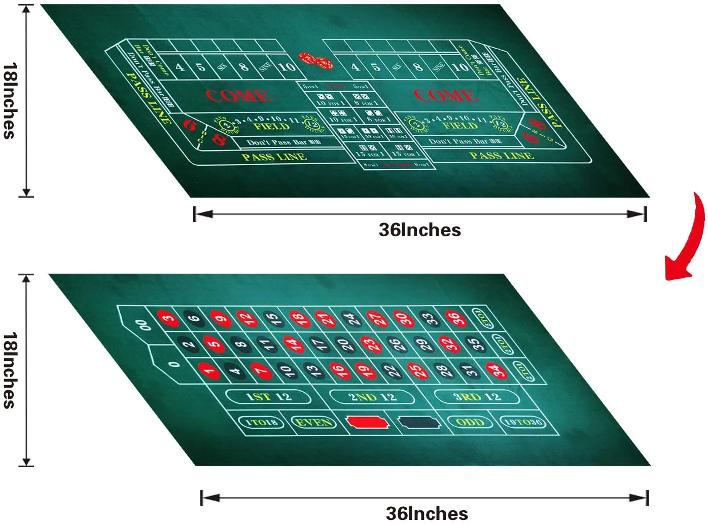 Baliken 36x18 inch Roulette/Craps, Flannel,Dustproof Professional Gambling Tablecloth, Double Sides, Washable and Ironable