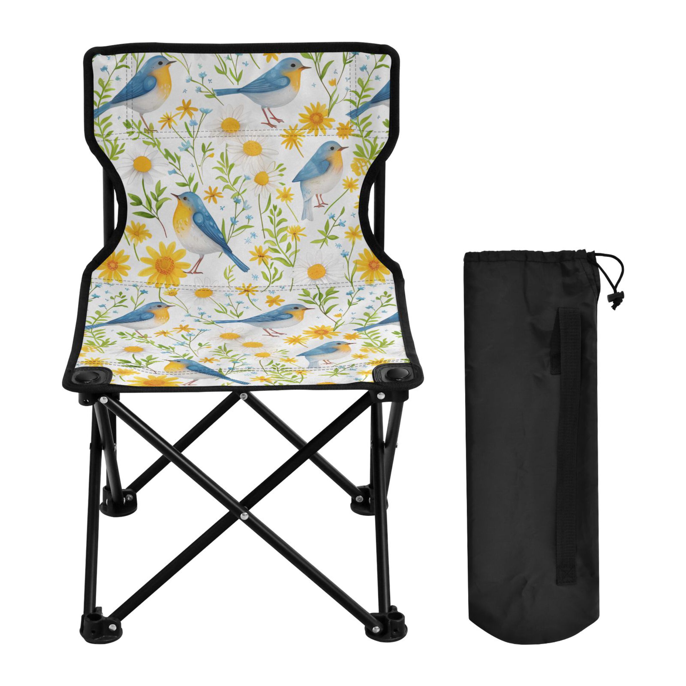 Sunflowers and Birds Portable Camping Chair Outdoor Folding Beach Chair Fishing Chair Lawn Chair with Carry Bag Support to 220LBS