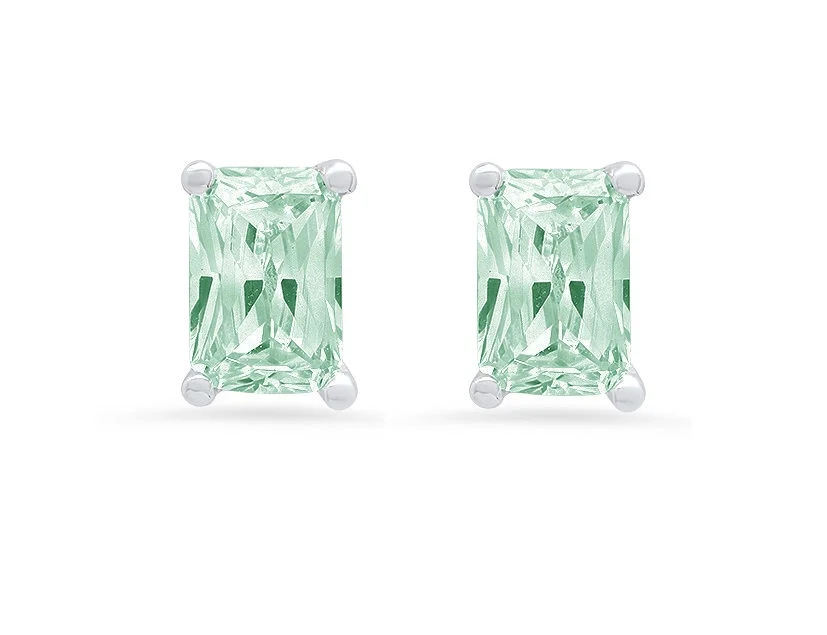 Clara Pucci 1.0 ct Brilliant Emerald Cut Solitaire Studs VVS1 Genuine Conflict free Blue Lab Created Blue Moissanite Real Stamped Solid 14K White Gold Earrings Push back
