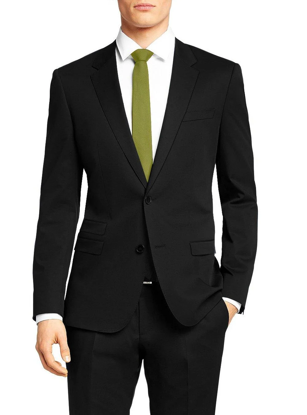 Nicoletti Mens Suit Slim Fit Two Button 2 Piece Notch Lapel Jacket Ticket Pocket Black