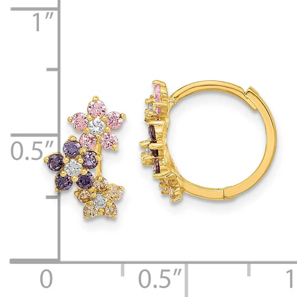 Finest Gold 14K Yellow Gold Madi K Hinged Flower Multicolor CZ Hoop Earrings