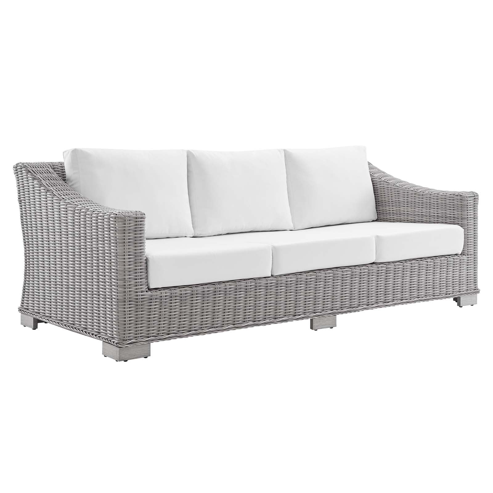 Modway Conway Sunbrella® Outdoor Patio Wicker Rattan Sofa in Light Gray White
