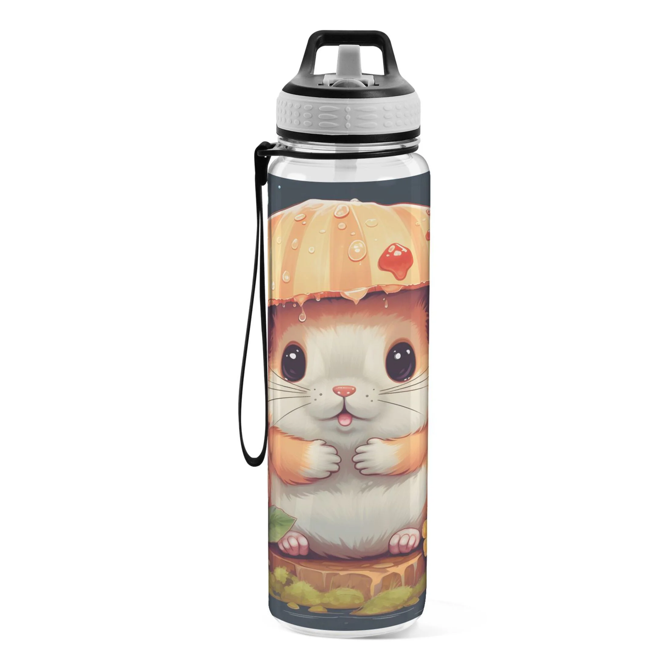 Mouse and Mushrooms 32oz Sports Water Bottles Leakproof Tritan Bottle with Straw BPA Free Clear Bottle for Fitness Gym Outdoor Cycling