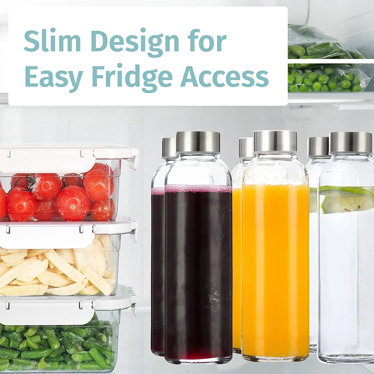 Glass Water Bottles 6 Pack Deluxe Set 18oz - Includes 6 Sleeves.