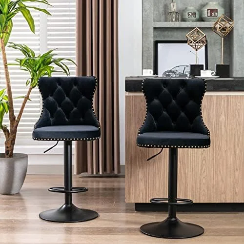 xrboomlife Modern Swivel  Stools Set of 2 with Black Base  Adjustable Upholstered Armless Hydraulic Counter Height  Stool with Mid Back and Footrest for Kitchen Bistro Pub Dining Room Cou