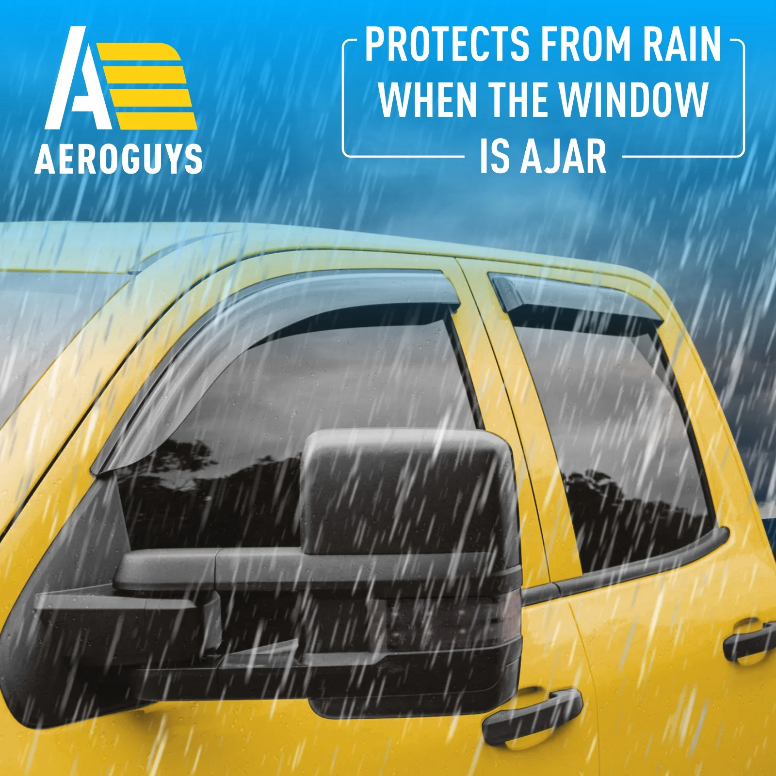 AEROGUYS Tape-On Window Deflectors Extra Durable Window Visors Rain Guards Fit for Chevrolet (Chevy)Silverado 1500 2014-2018 Double Cab, Sun Visors, Wind Vent Visors, Truck Accessories - 4 pcs. AG0019