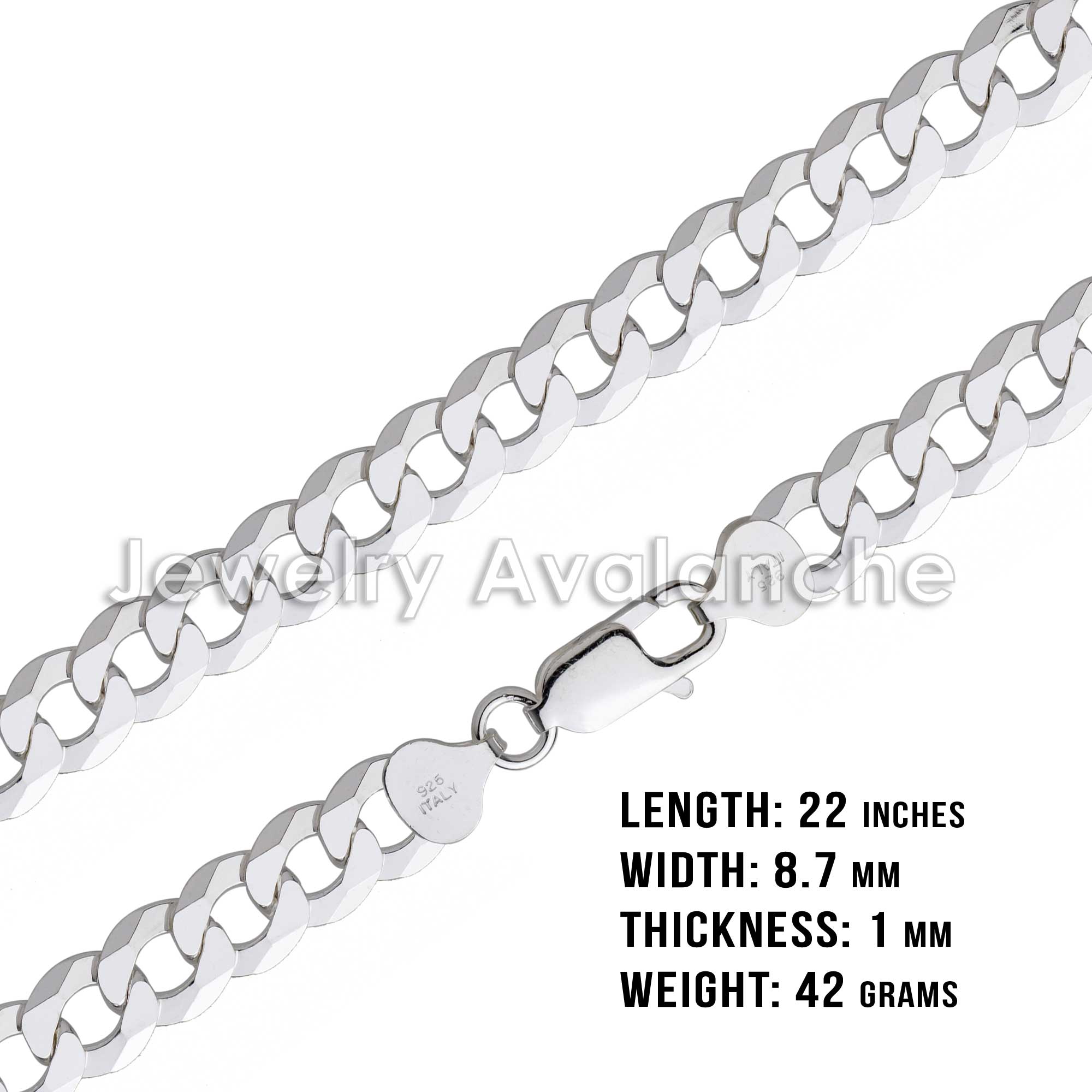 Mens .925 Sterling Silver Flat Curb Chain Link Necklace 8.7mm - 22 inches #CH621s22