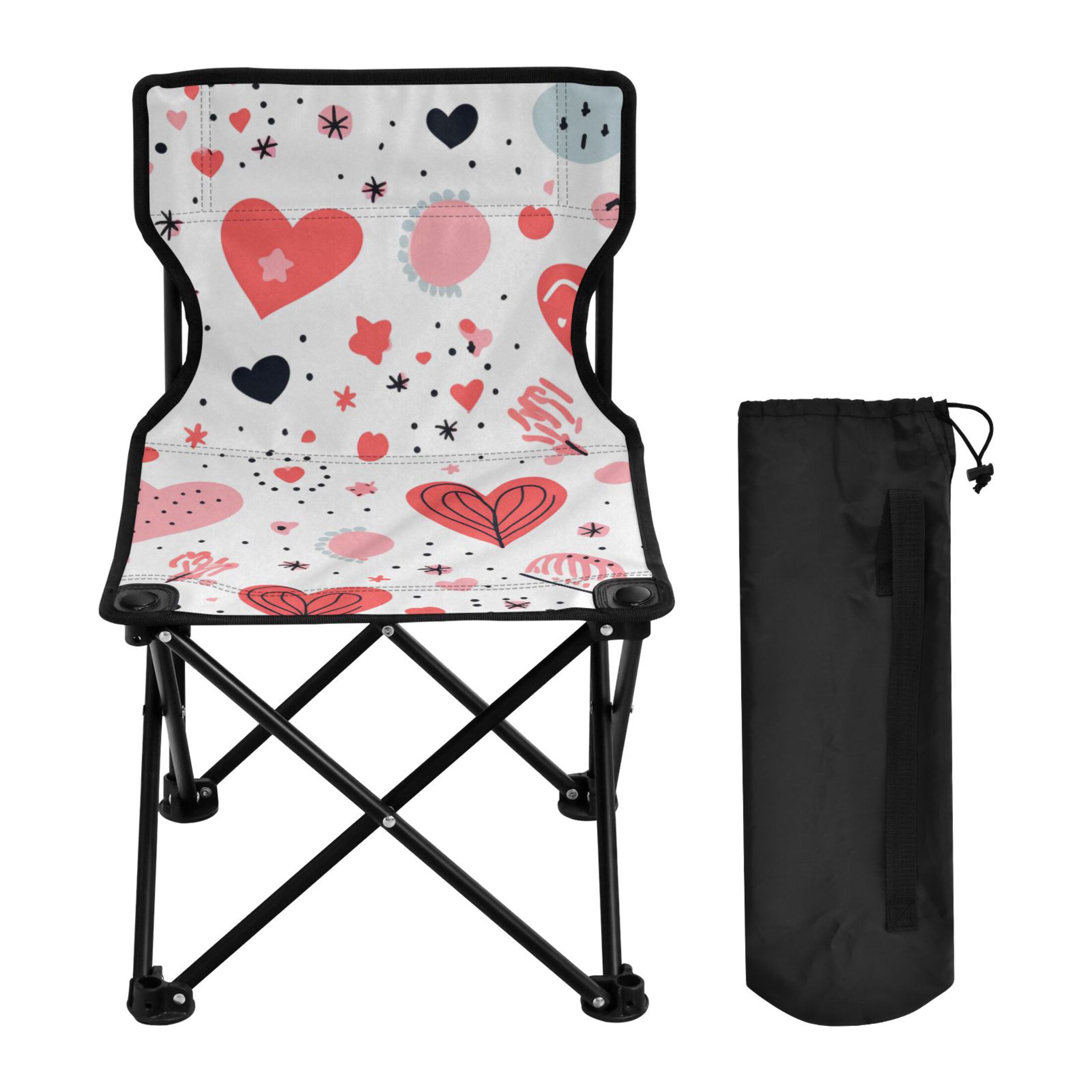 Love Hearts Valentine Portable Camping Chair Outdoor Folding Beach Chair Fishing Chair Lawn Chair with Carry Bag Support to 220LBS