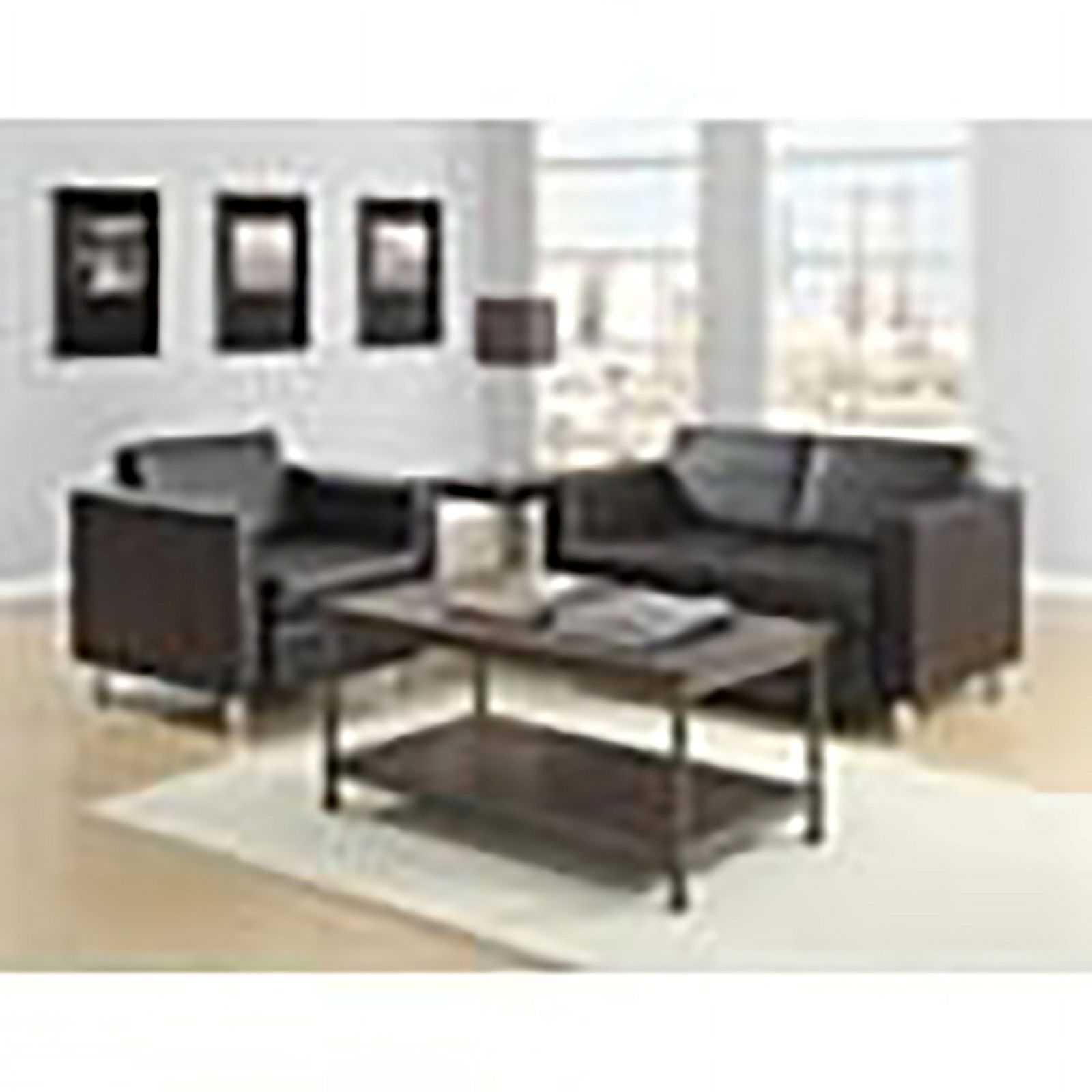 Bowery Hill Contemporary Faux Leather Sofa Couch with Box Spring Seats in Black
