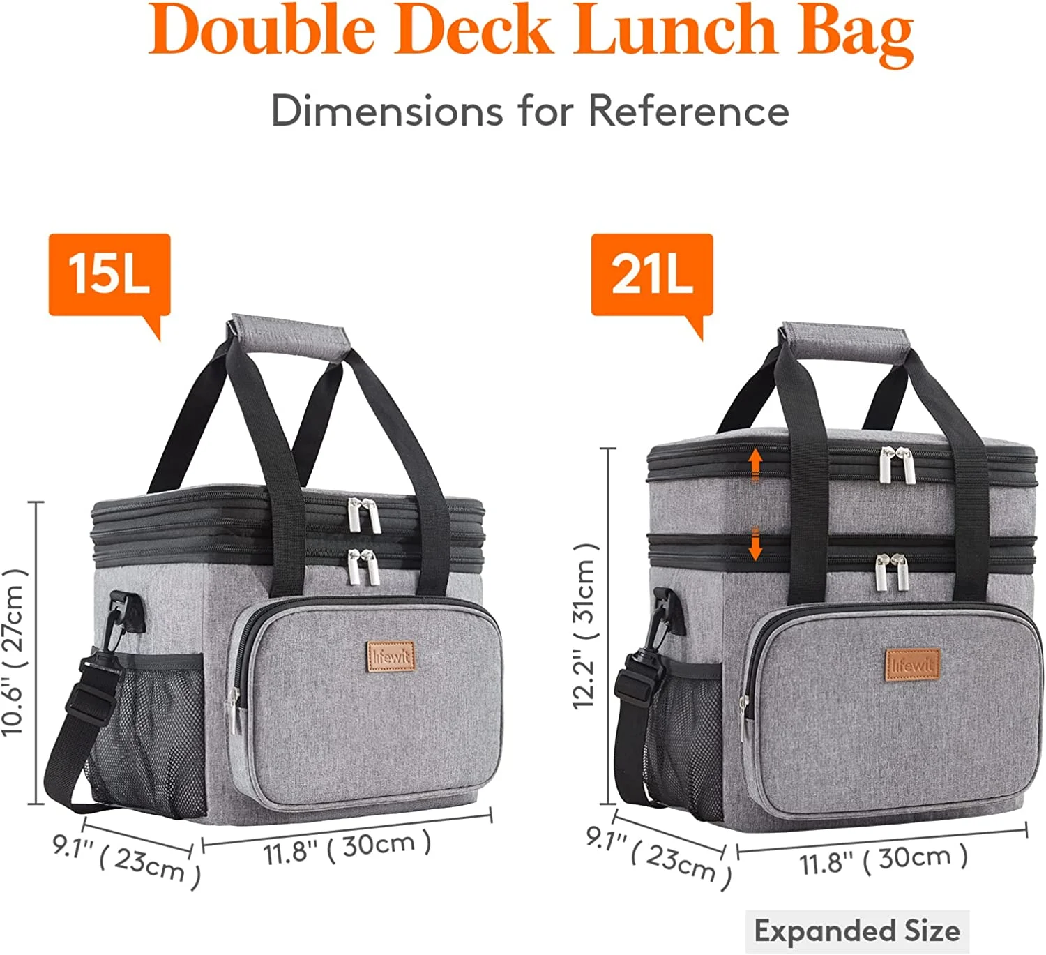 Lifewit Lunch Box for Men Women Double Deck Lunch Bag, Large Insulated Soft Cooler Bag 21L Grey