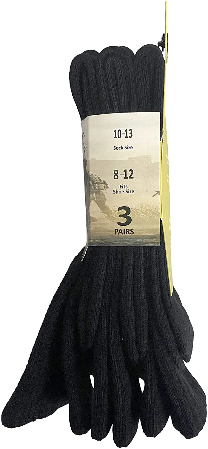 Mens Military Grade Thick Padded Terry Lined Cotton Socks, Ribbed, Dry Wicking, Heavy Duty Crew Sock bulk