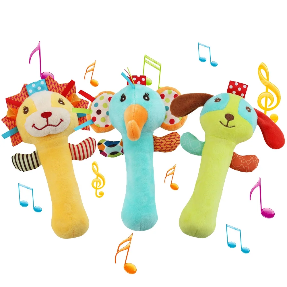 MesaSe 3 Pack Baby Rattles Toys, Baby Soft Rattle Sensory Toys for 0-6 Months Girls Boys, Stuffed Animals Hand Grip Set, Early Educational Toy with Sound for 0-12 Months Boys Girls