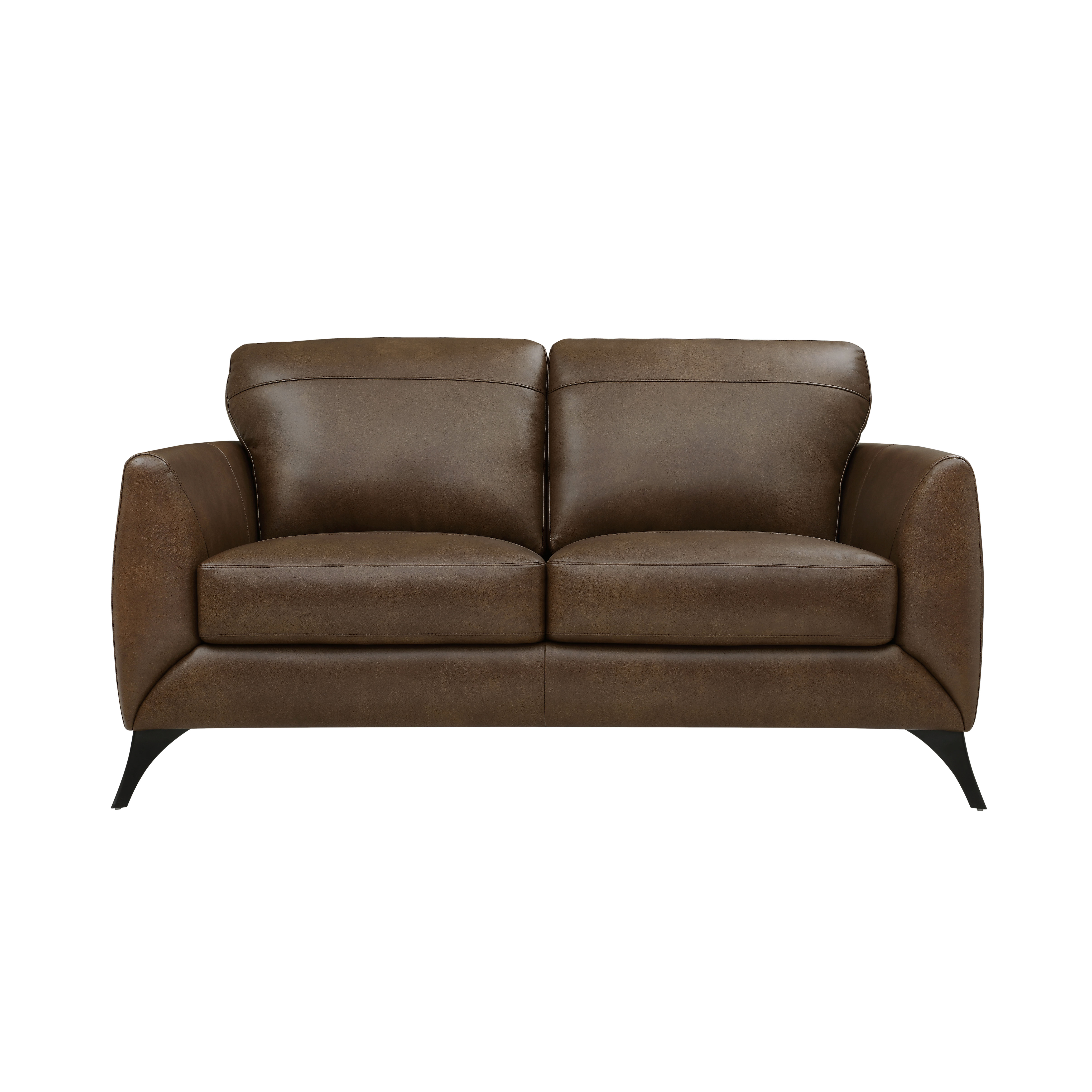 Devon & Claire Harry Modern Top Grain Leather Loveseat, Brown