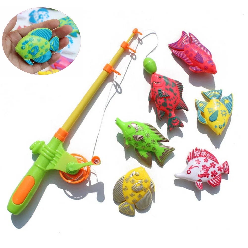 Seyurigaoka HOT 7pcs Magnetic Fishing Toy Pole Rod Model Fish Kid Baby Bath Time Fun Game