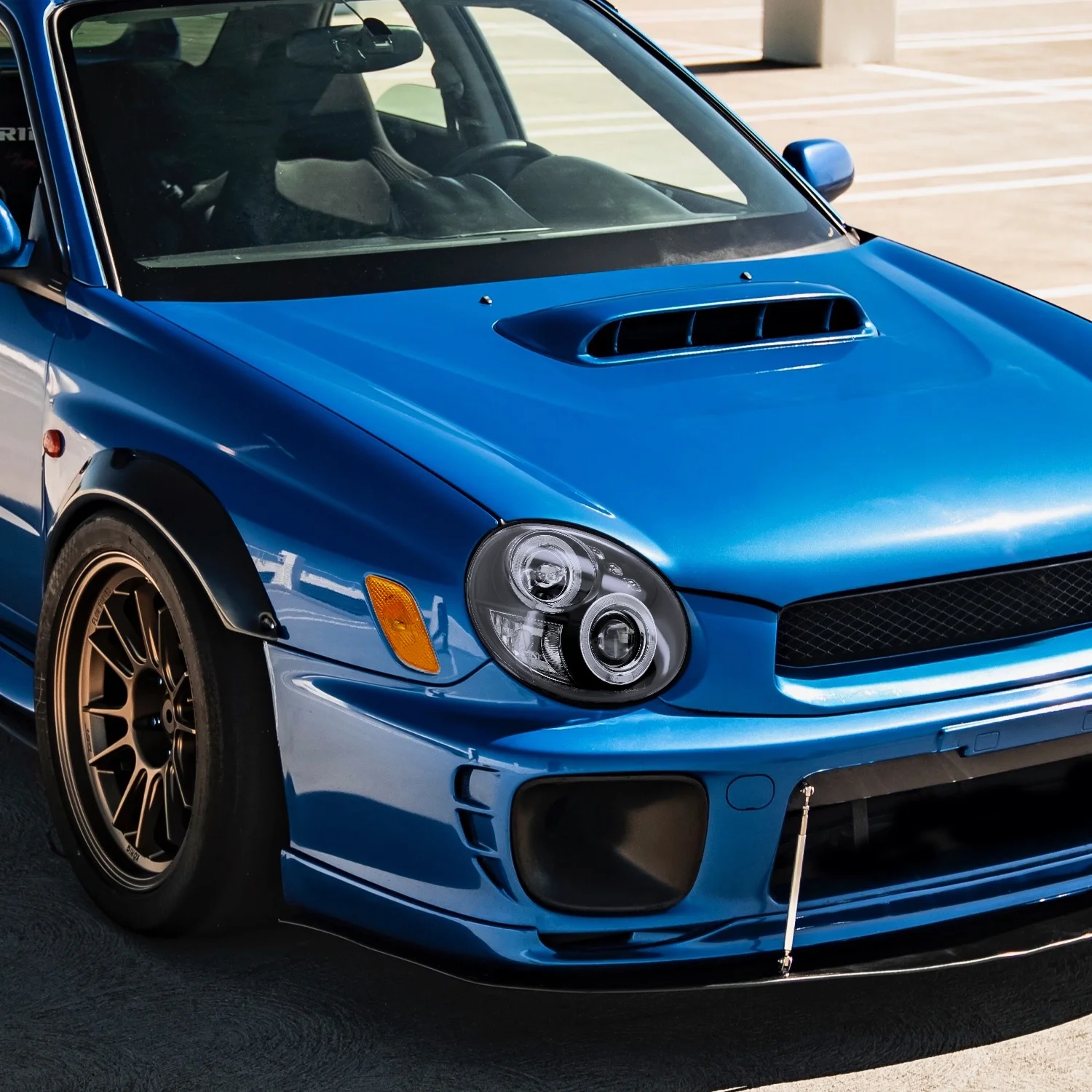 Spec-D Tuning Black Halo Led Projector Headlights + Amber Side Markers for 2002-2003 Subaru Impreza WRX Left + Right Pair