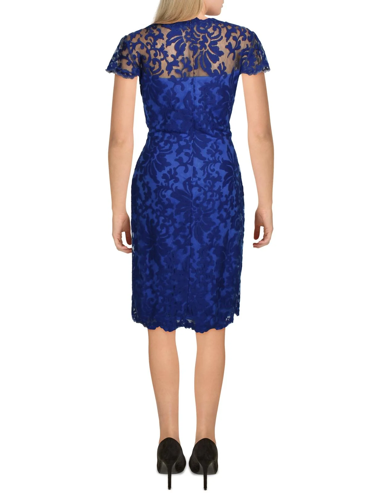 Tadashi Shoji Womens Embroidered Cap Sleeves Cocktail Dress Blue 12