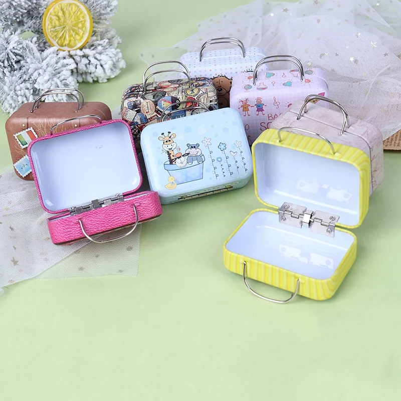 JETTINGBUY Fashion Metal Mini Suitcase for Dolls Miniature Toys Trunk Dollhouse Decoration