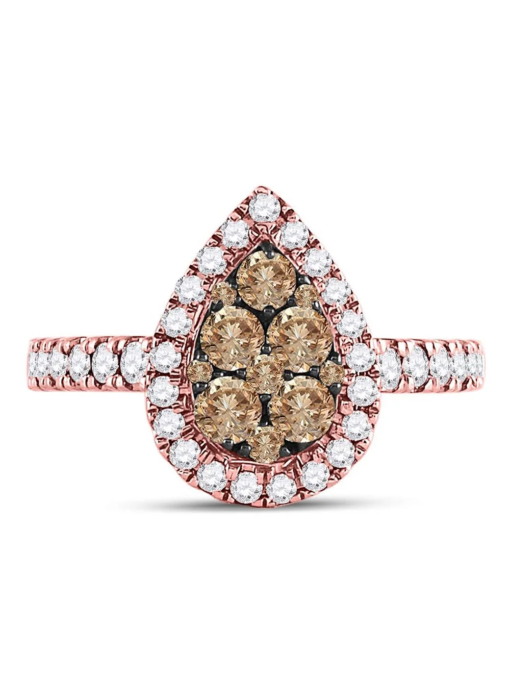 Diamond Princess 14kt Rose Gold Womens Round Brown Diamond Teardrop Cluster Ring 1 Cttw