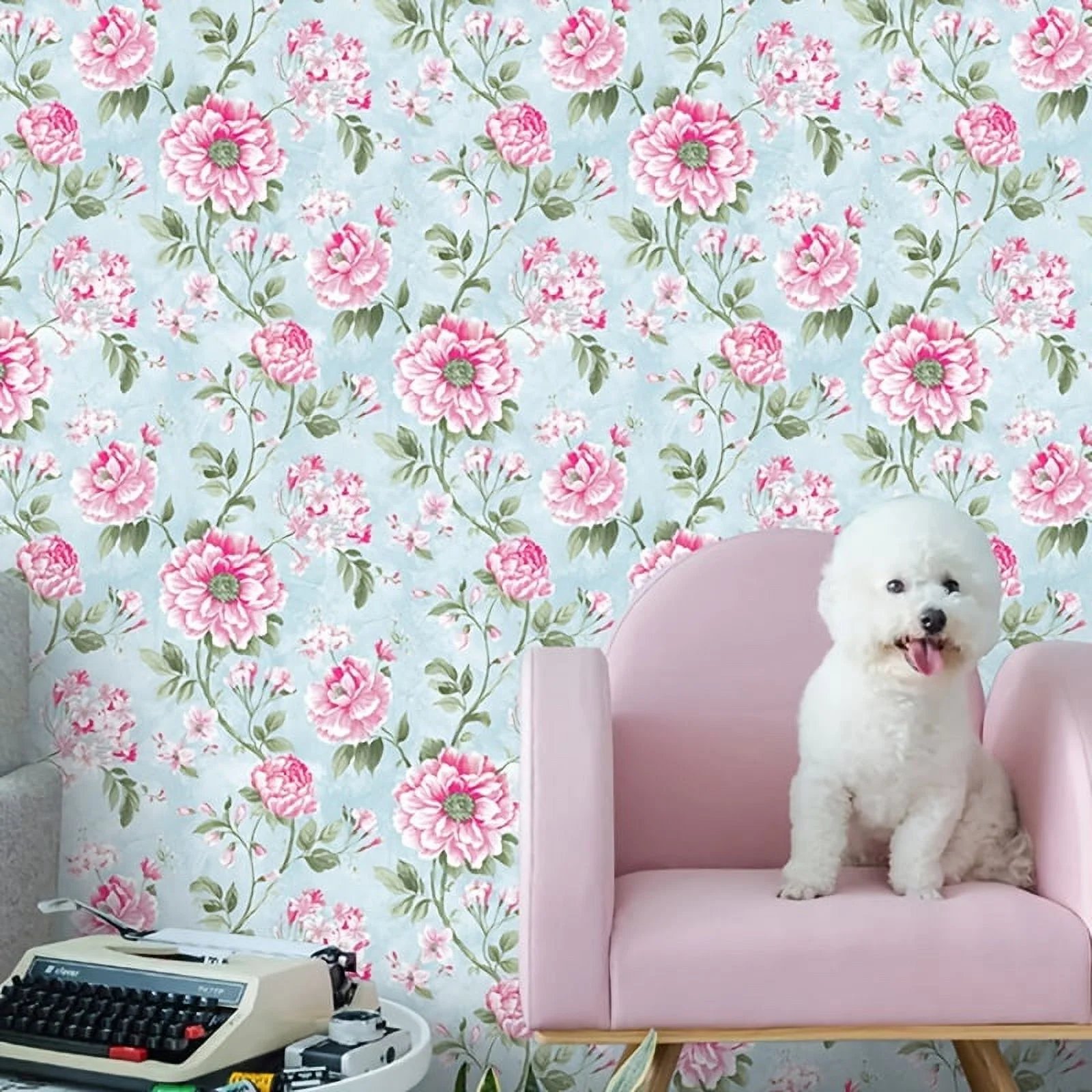 1 Roll Pink Flowers And Leaves Pastoral Rustic Removable Wallpaper Waterproof Peel And Stick Wallpaper Refrigerator Speaker Dryer Cabinet Oven Appliance Furniture Renovation Room Kitchen Background