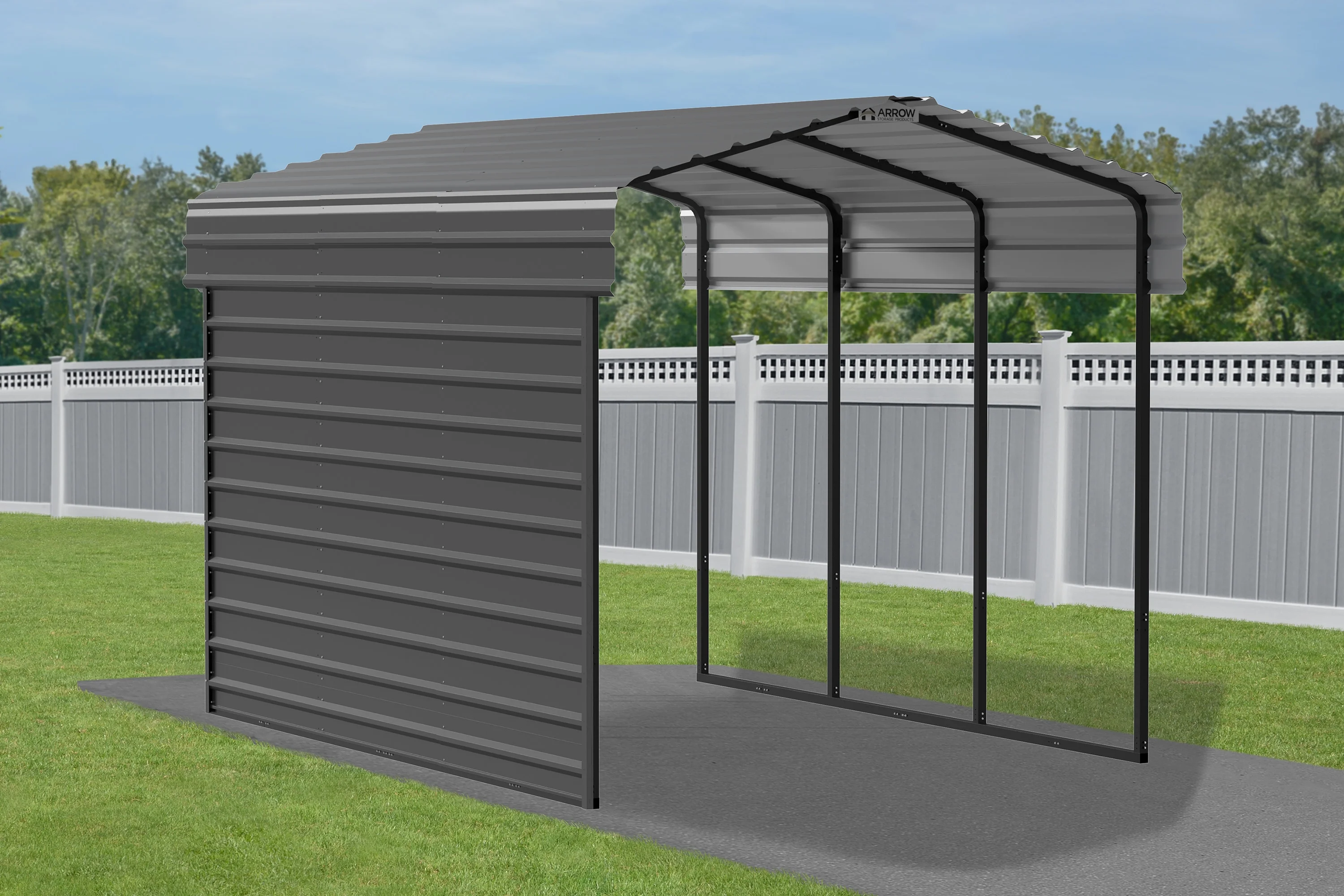 Arrow Carports Galvanized Steel Carport, with 1-Sided Enclosure, Compact Car Metal Carport Kit, 10' x 15' x 9' , Charcoal