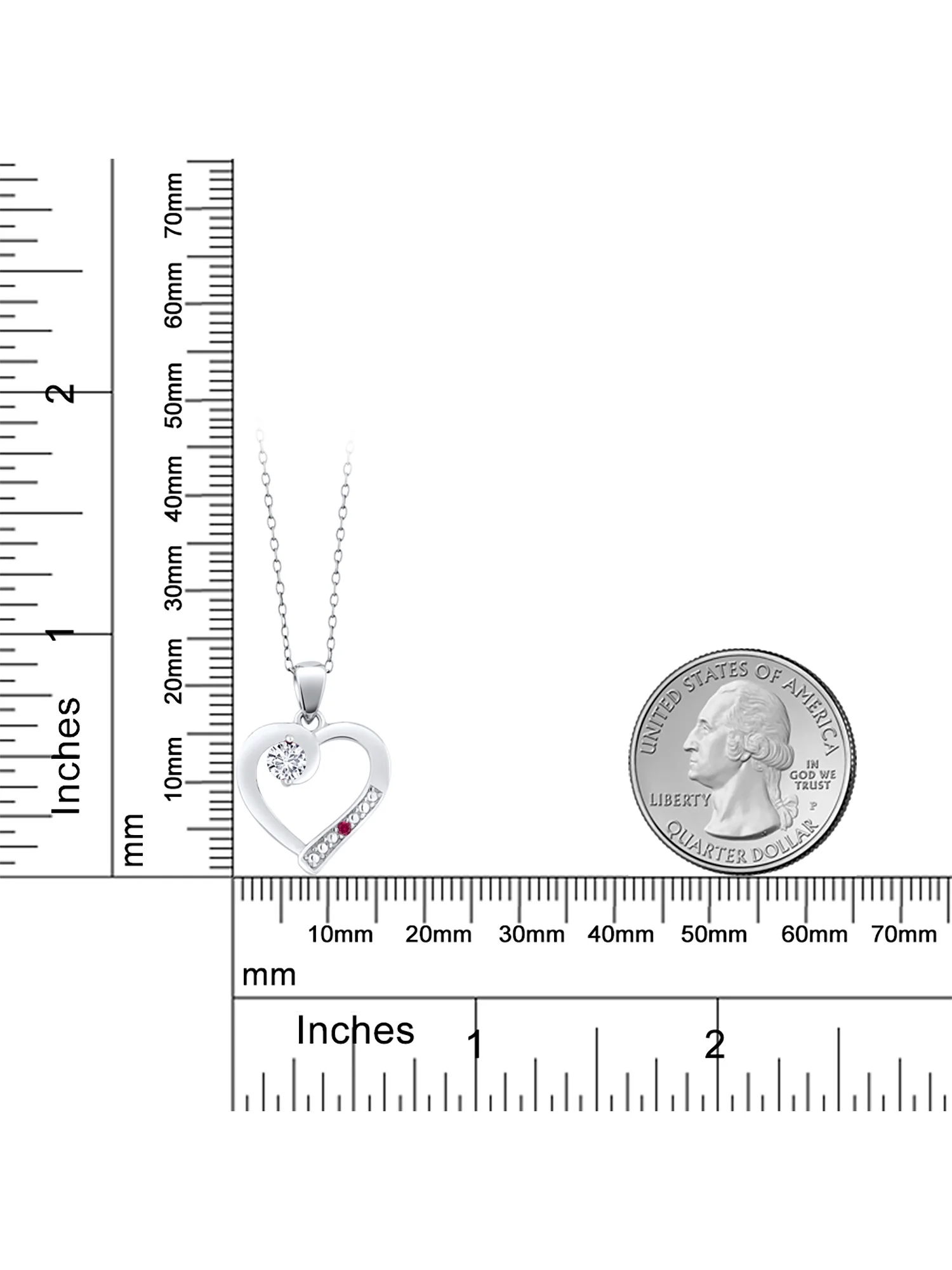 Gem Stone King 0.19 Ct Round G-H Lab Grown Diamond Red Created Ruby 925 Sterling Silver Pendant