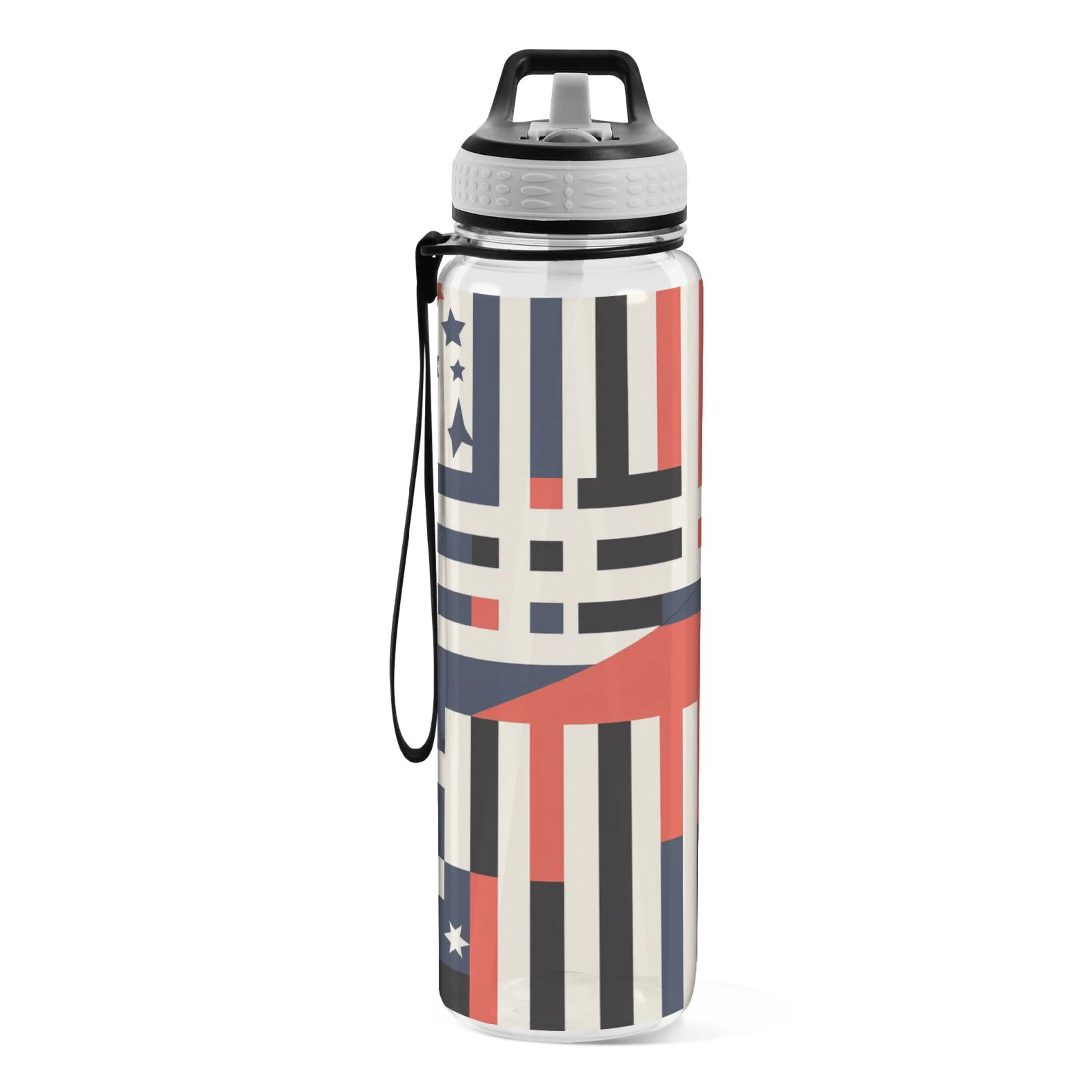 American Flag Star Abstract 32oz Water Bottles with Straw Tritan Leakproof Sports Bottle BPA Free Clear for Fitness Gym Swimming Cycling