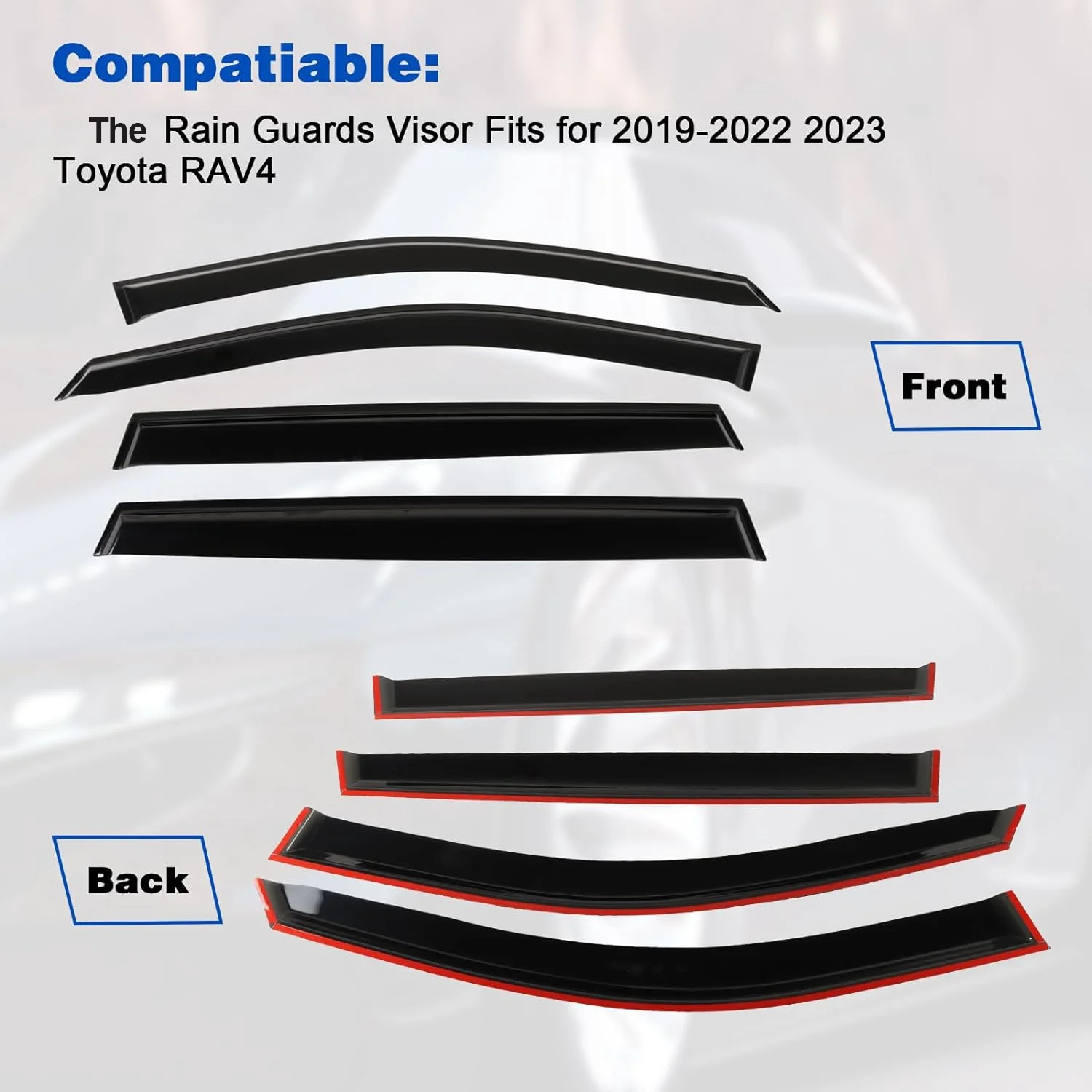 PANGOLIN 4Pcs Car Window Visors Fit for 2019-2023 Toyota RAV4 Sun Wind Deflector Rain Vent Window Visors Deflectors