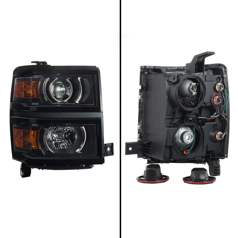 AKKON - For 2014 2015 Chevy Silverado 1500 Pickup Truck Black Bezel Porjector Headlight Lamp Assembly Driver + Passenger Side
