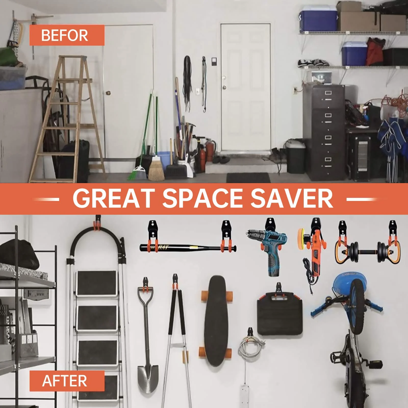 12 Packs Garage Hooks Heavy Duty, Utility Steel Garage Storage Hooks, Wall Mount Garage Storage Organization and Tool Hangers for for Power ＆ Garden Tools, Ladders, Bikes, Bulky Items