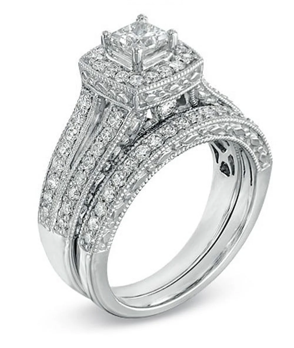 Enthralling Antique Wedding Ring Set 2 Carat Princess Cut  Diamond  on  Gold