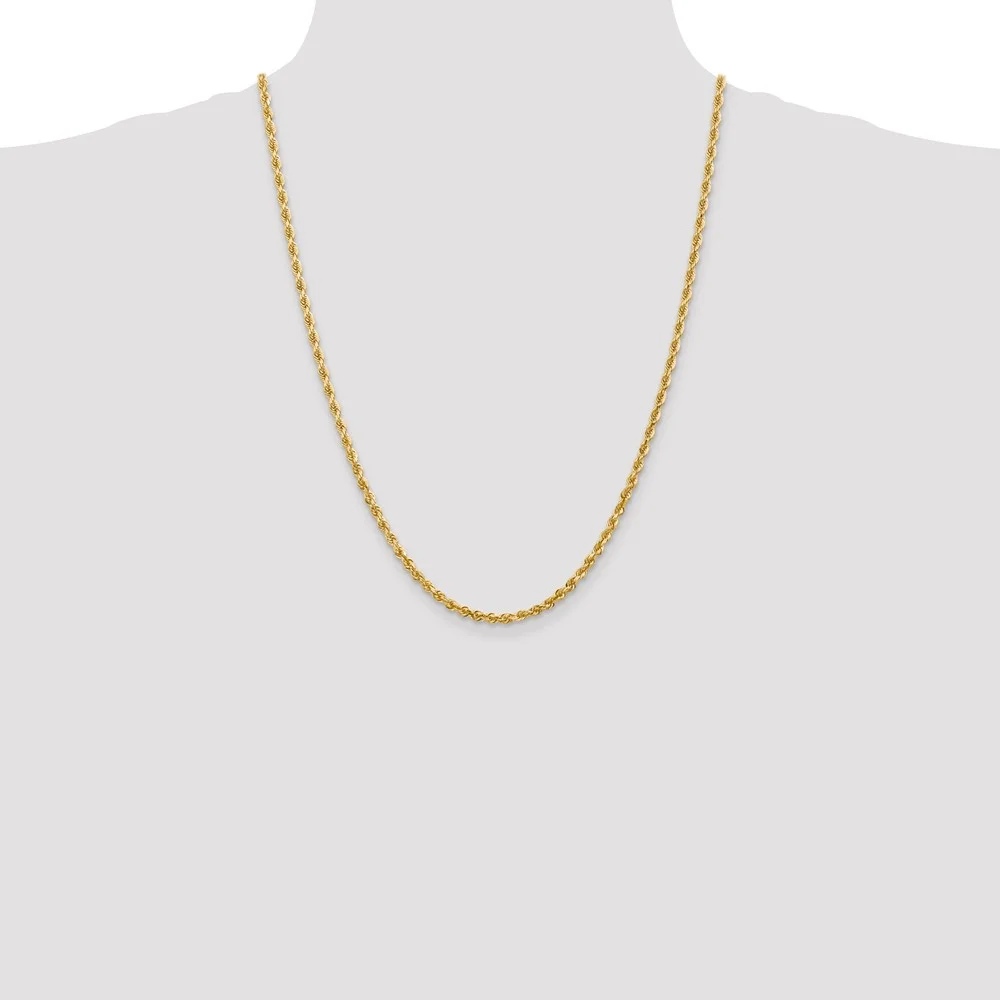 Real 14kt Yellow Gold 3.35mm Diamond Cut Quadruple Rope Chain; 24 inch; Lobster Clasp; for Adults and Teens; for Women and Men