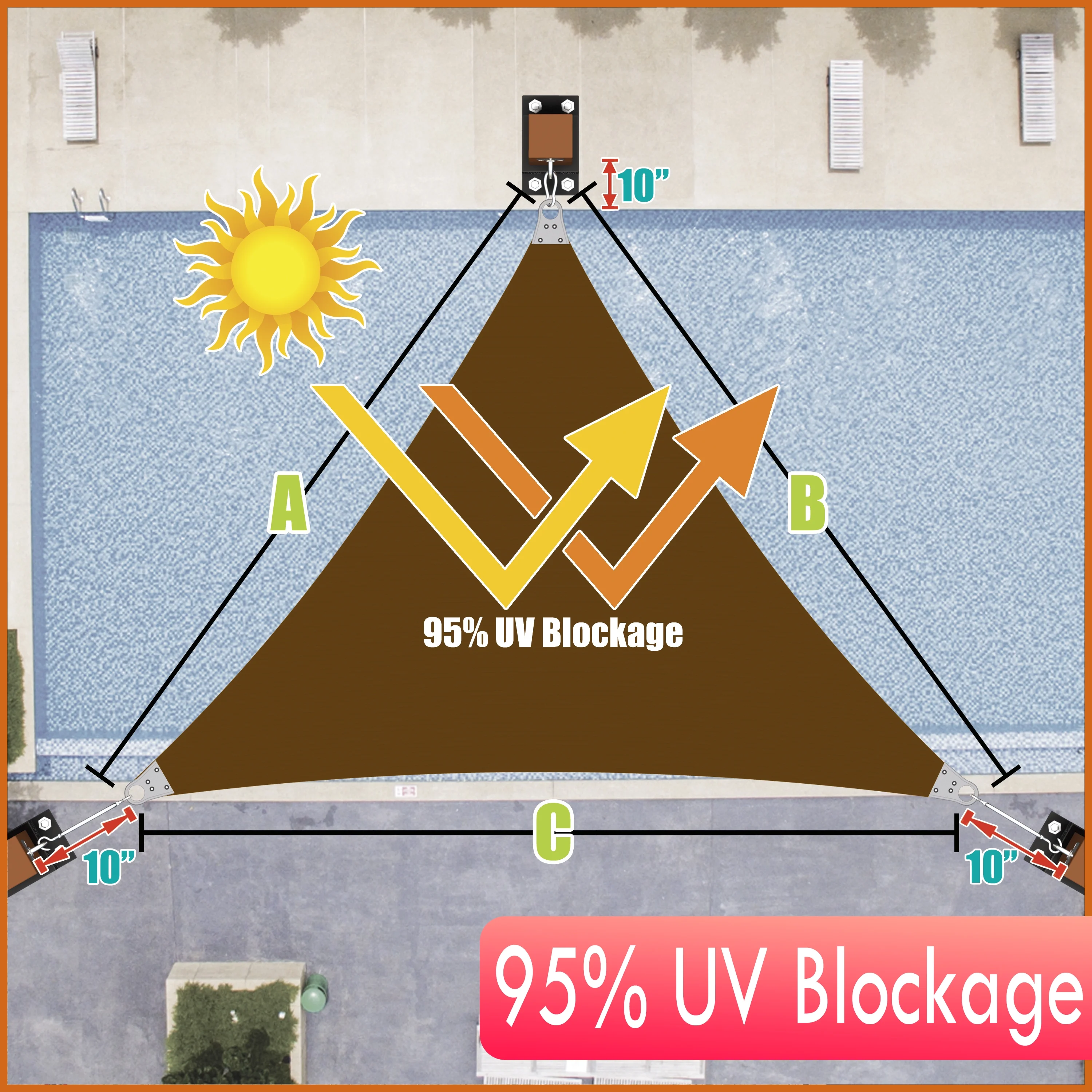 Colourtree 23' x 39' x 45.28' Brown Right Triangle Size Super Ring Sun Shade Sail CTAWTN Canopy Awning Shades for Patio - Commercial Heavy Duty - 260 GSM - 5 Years Warranty