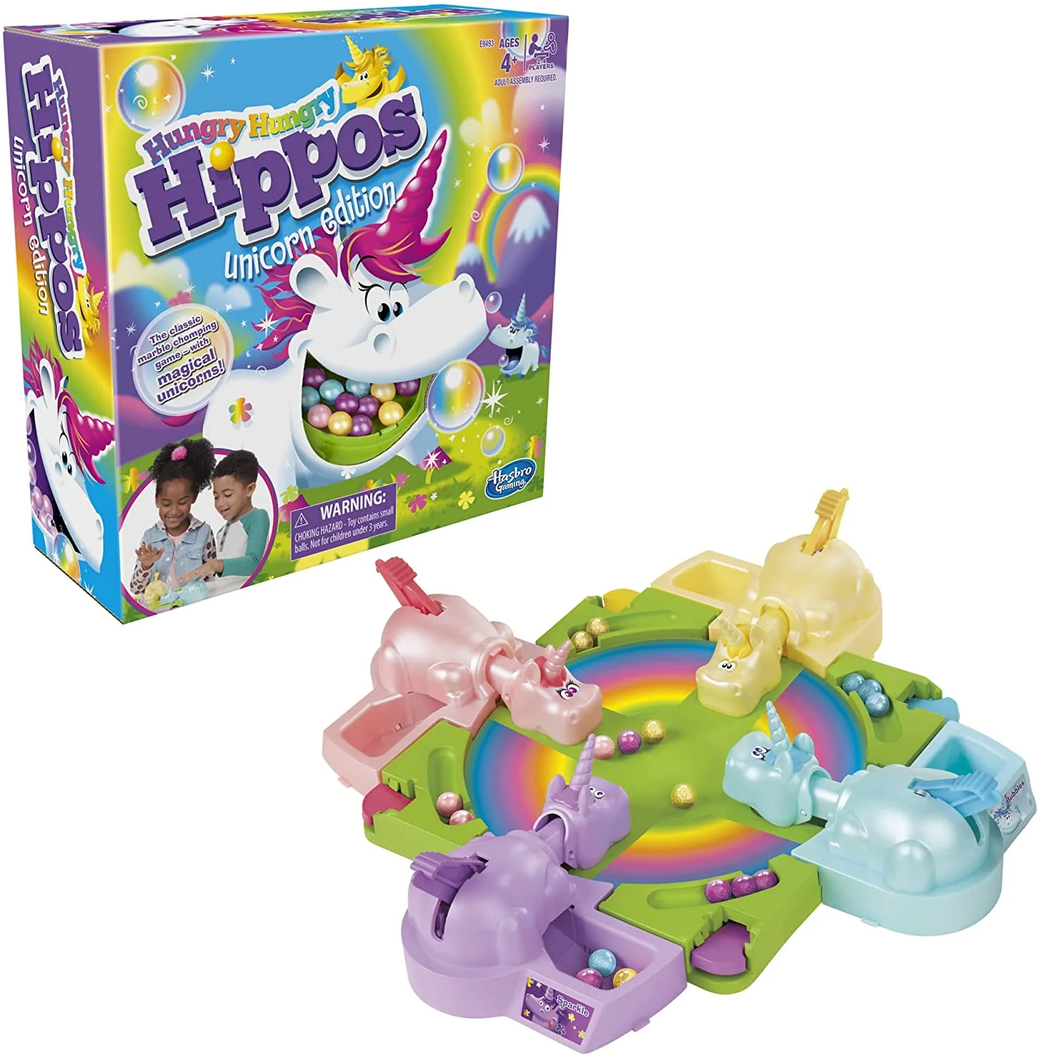 Hasbro Gaming Hungry Hungry Hippos Unicorn Edition Board Game; Pre-School Game for Kids ages 4 and Up; For 2 to 4 Players