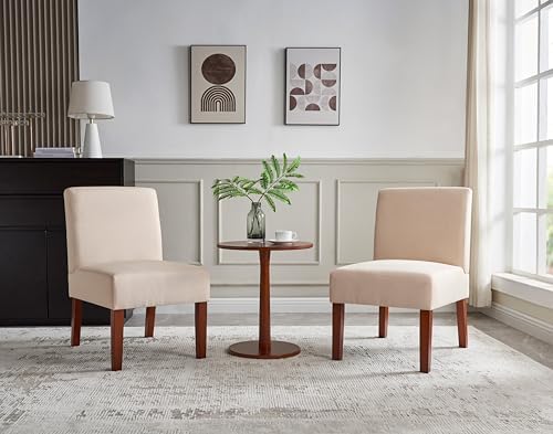 NLIBOOMLife Fabric Accent Chairs  with Round Wood   Mid Century Modern Chairs Upholstered Reading Arm Chair  Comfy Corner Side Chair for Living Room Bedroom Office Reception Beige
