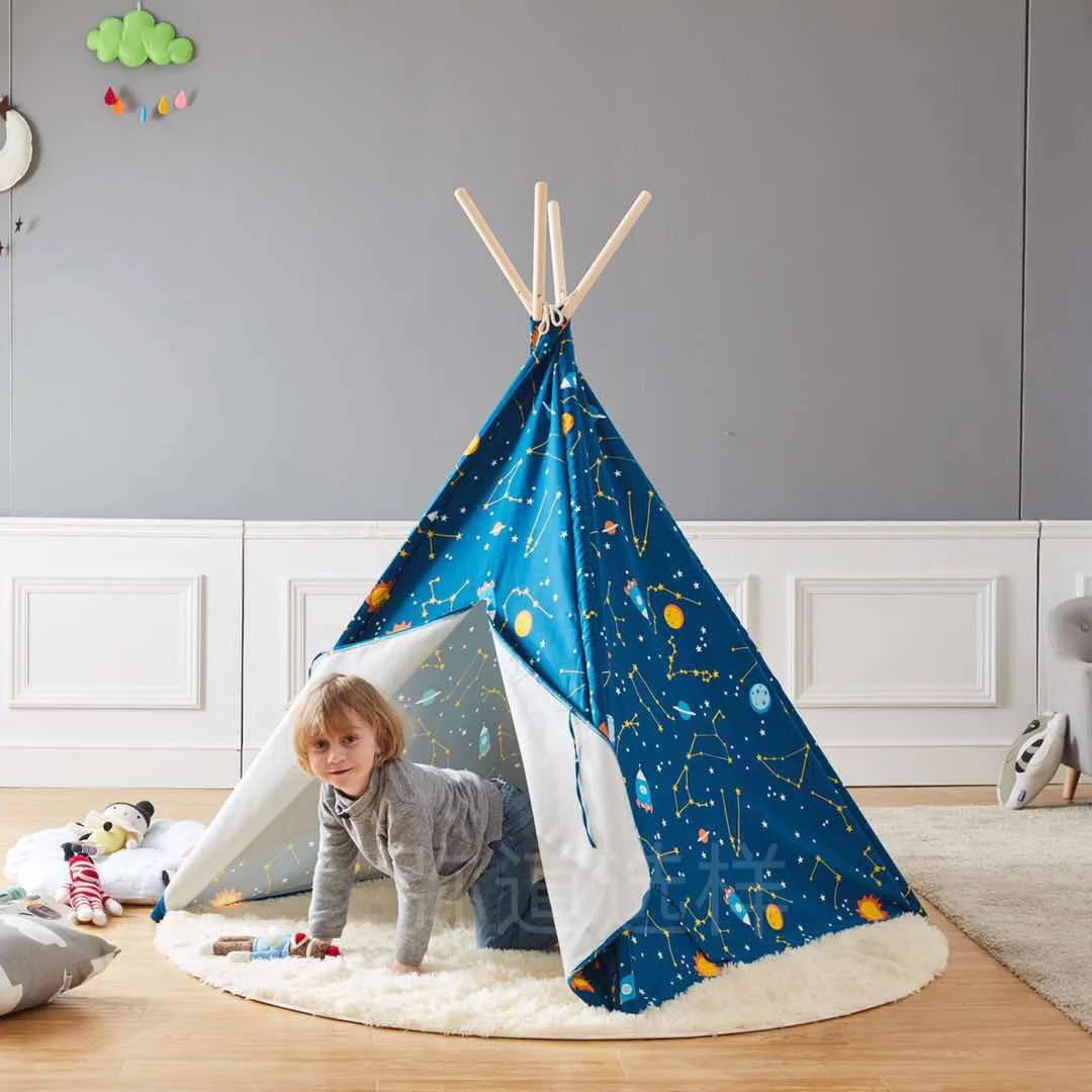 Asweets Glow in the Dark Starry Sky Indoor Kids Foldable Canvas Play Teepee Tent