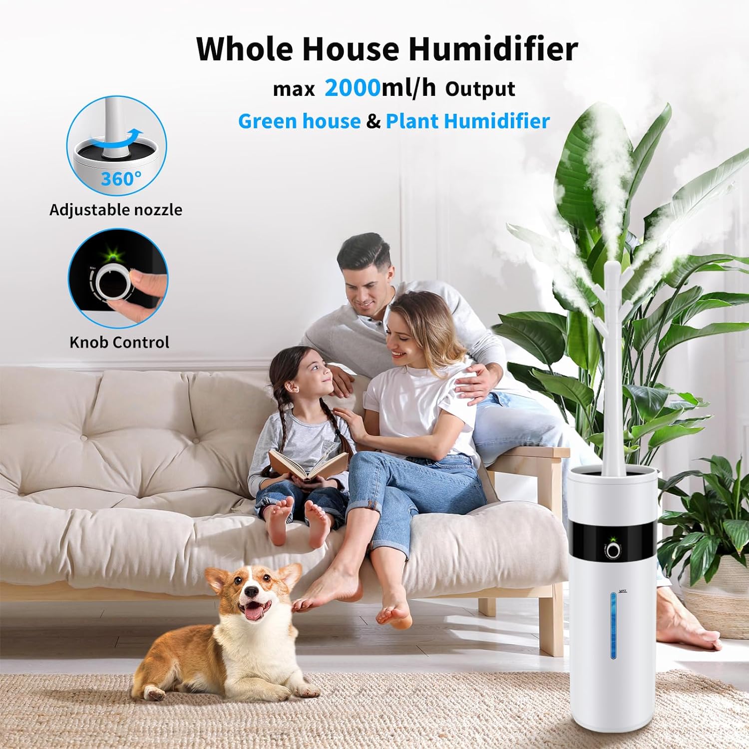 Tower Humidifiers for Large Room 1000 sq ft, 18L 4.76Gal Ultrasonic Topfill Cool Mist Air Humidifier with 360° Nozzle for Baby Plant Yoga Home Office Bedroom Greenhouse Warehouse